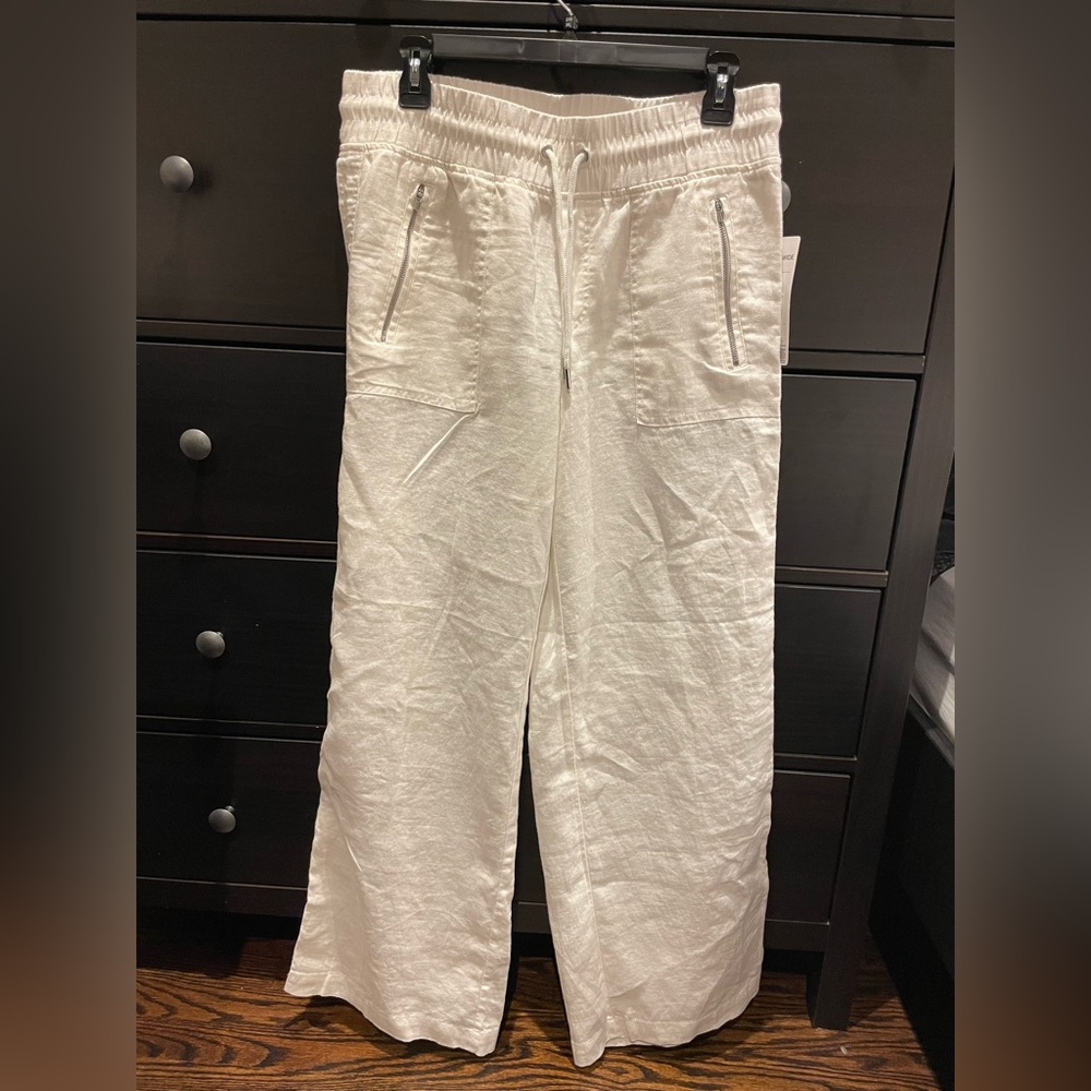 Athleta - White Linen Wide Leg Pant